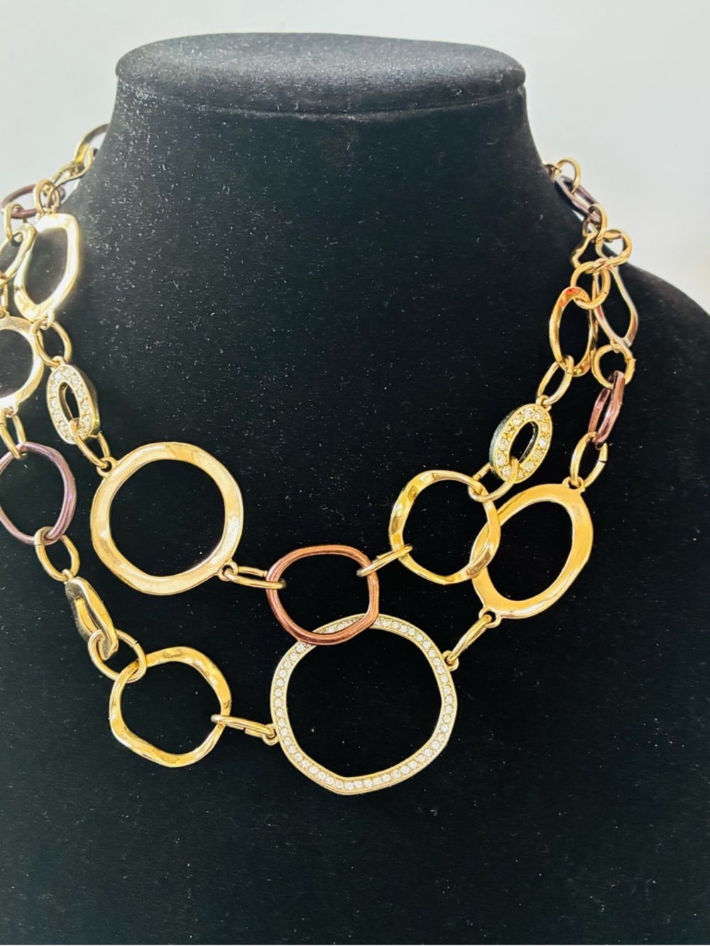 Gold Tone Linked Circle Statement Necklace - Women Jewelry